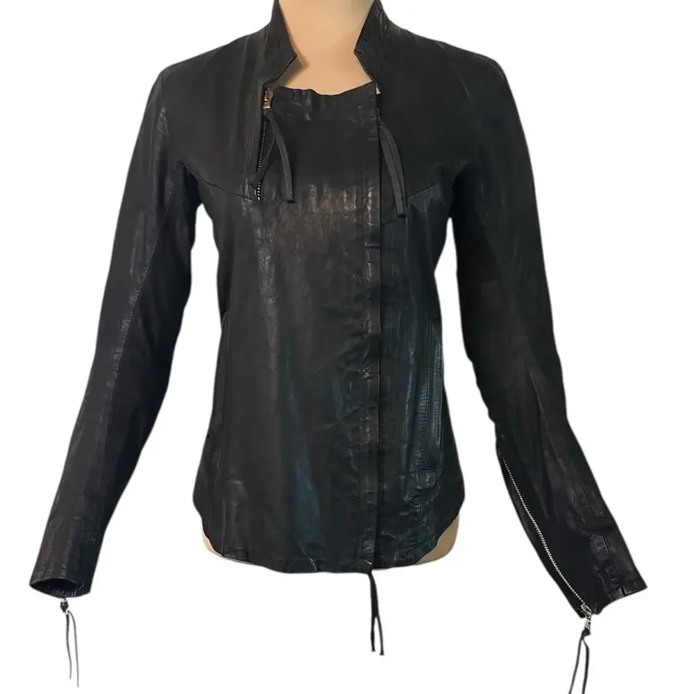 11 By Boris Bidjan Saberi Black Waxed Leather Jacket size XS 90's Grunge Zippers